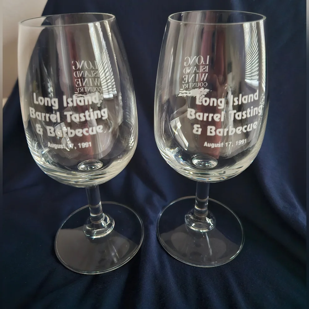 VTG 1991 Long Island Barrel Tasting & BBQ Wine Glasses x 2
